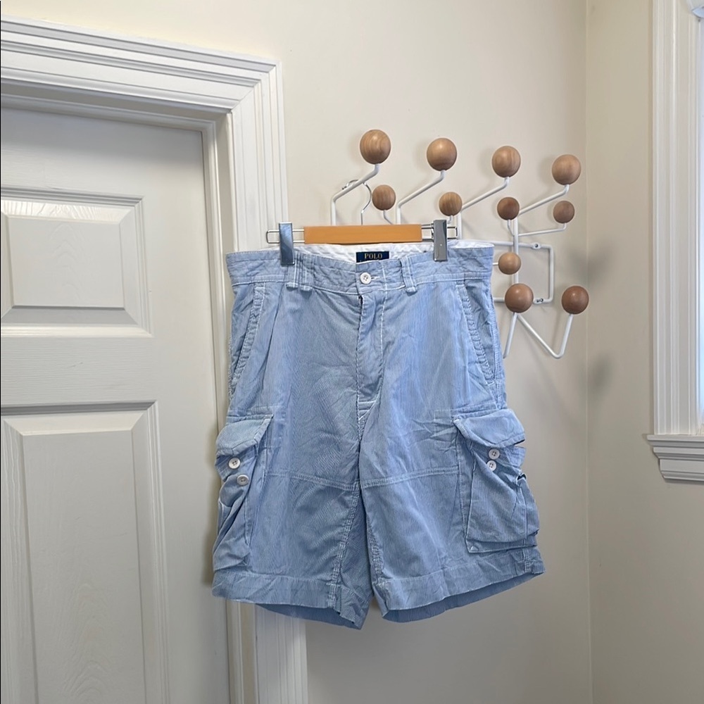 Ralph Lauren Striped Cargo Blue and White Shorts 33